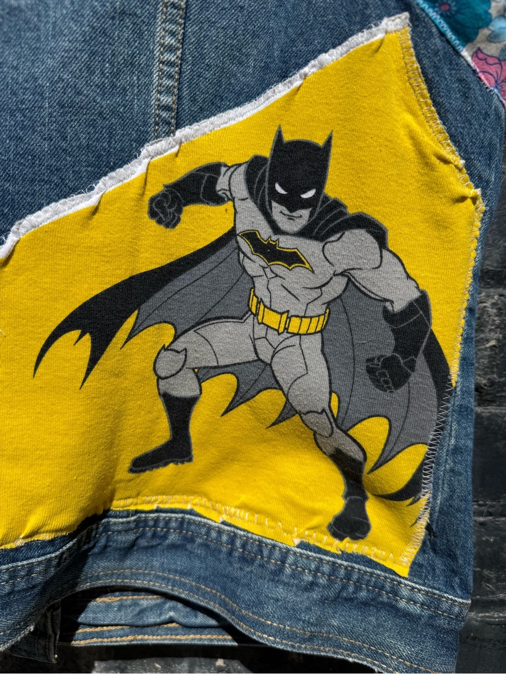 Women's Denim Vest with Yellow Batman Graphic Patch